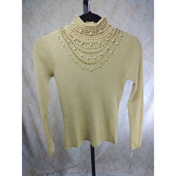 Gold Metallic Mock Neck Sweater, Size S - Picture 5 of 10